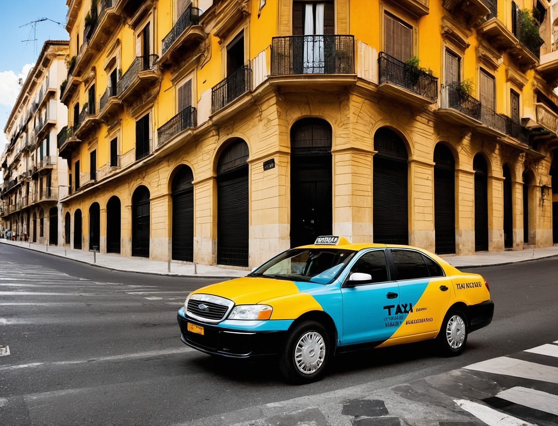 Taxi moderno en servicio en la ciudad.